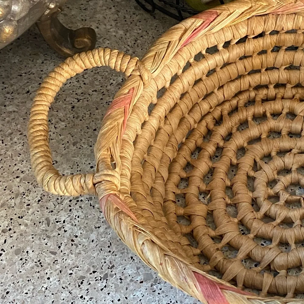 Vintage Hand Woven Basket With Handles